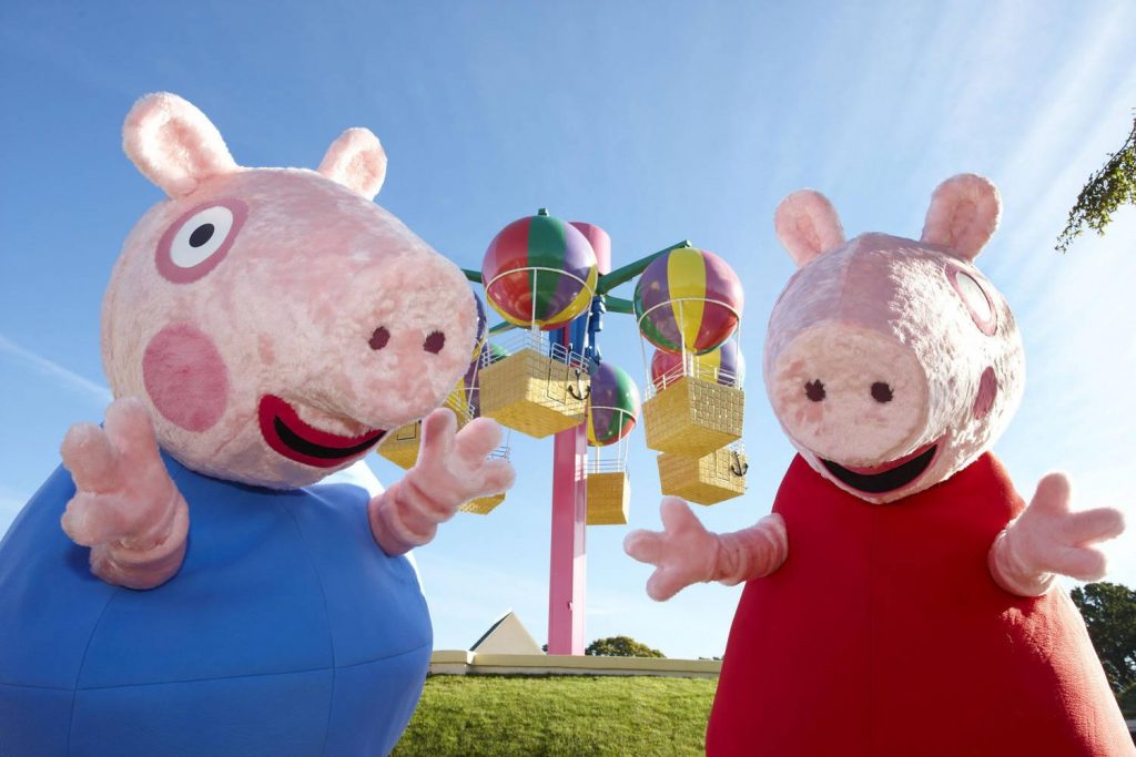 Peppa Pig and George with Peppa's Big Balloon Ride in background